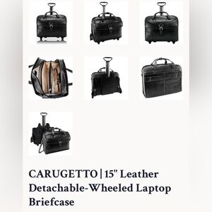 SIAMOD Carugetto 15.5 Black Leather Detachable Wheeled Travel Bag Orig $700